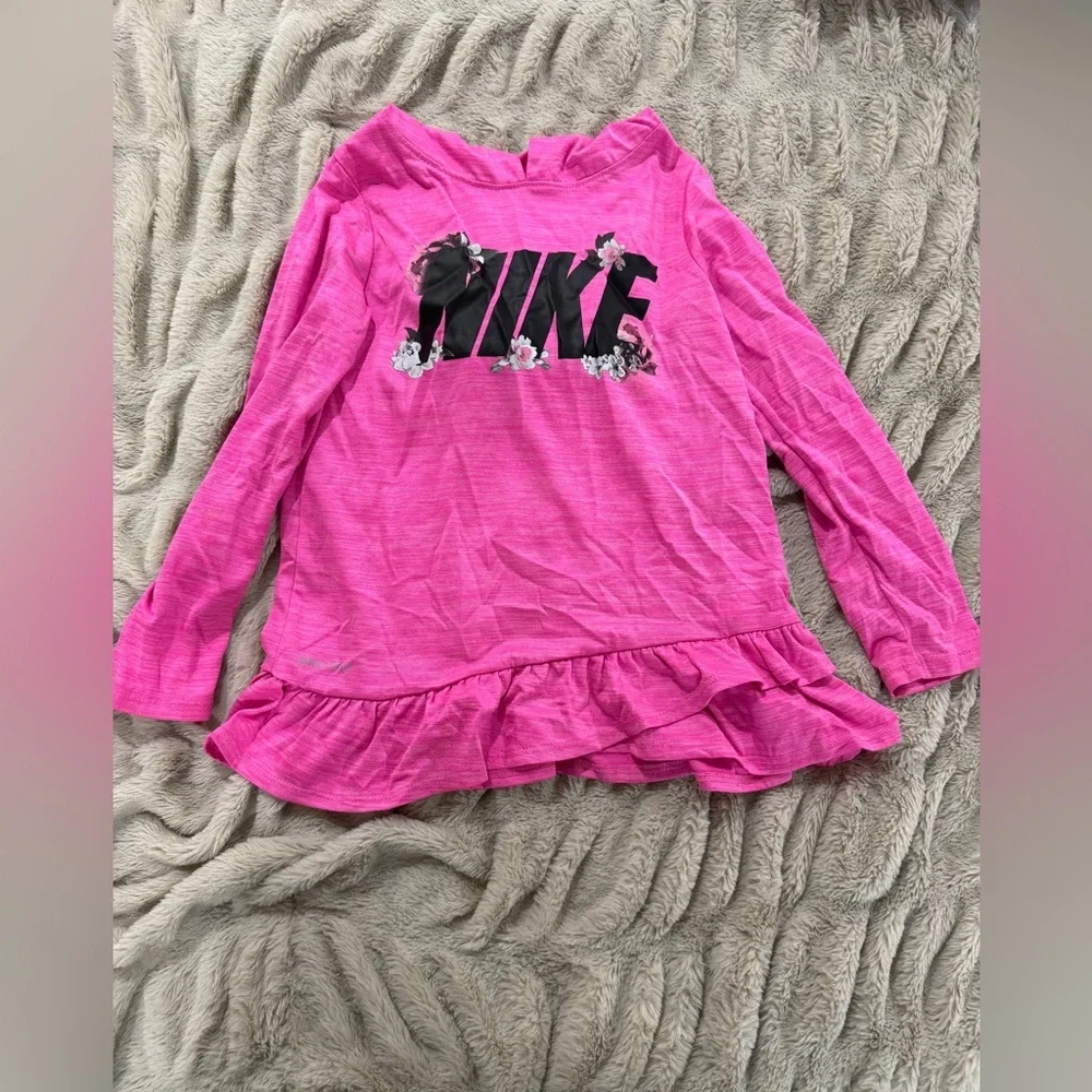 Nike Dri-Fit Pink Ruffle Hoodie Top - Girls Size L (6X/6) - NWOT - Picture 1 of 3